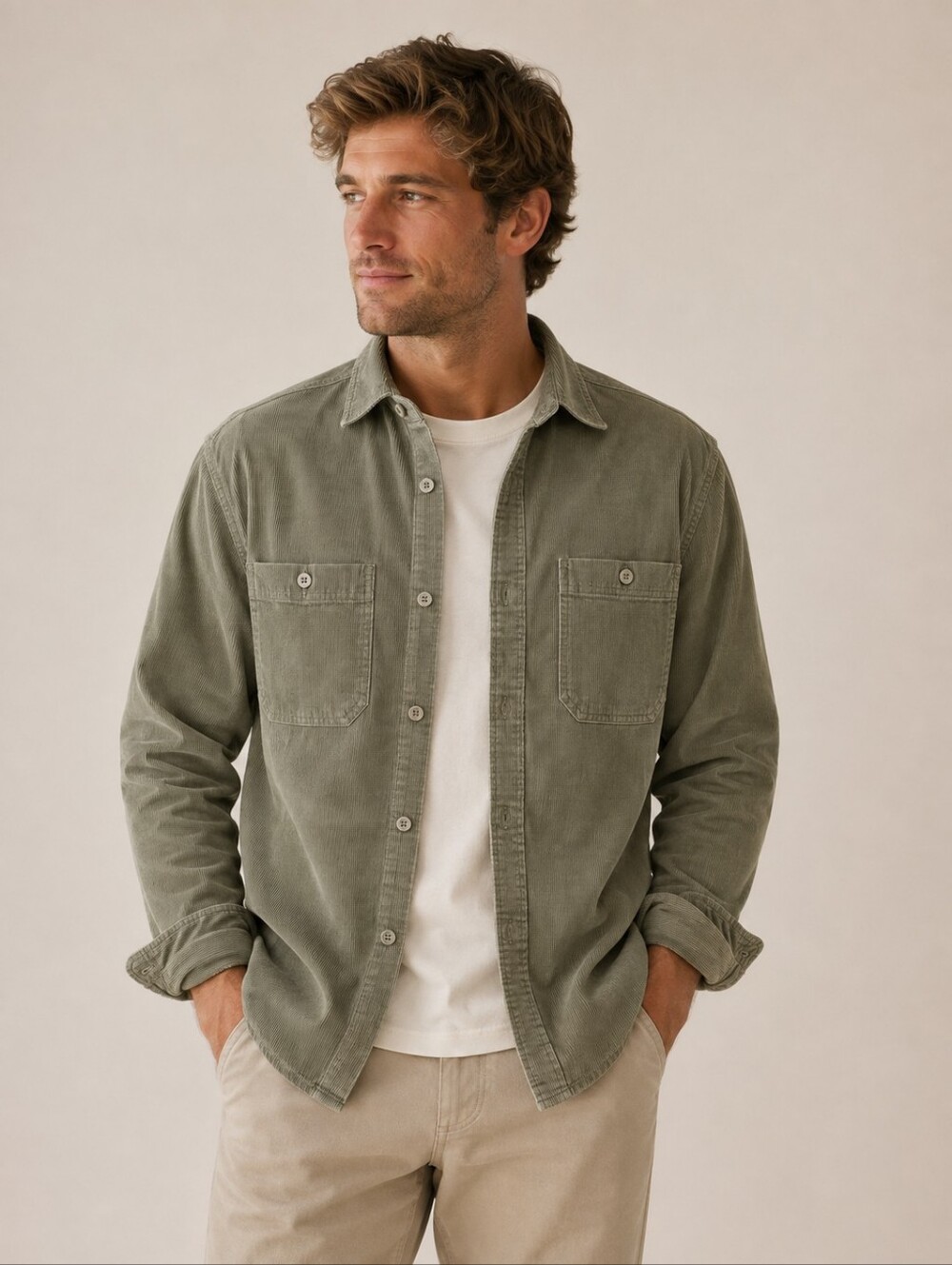 L.L. Bean Men's Olive Green Corduroy Shirt Jacket - Picture 1 of 8